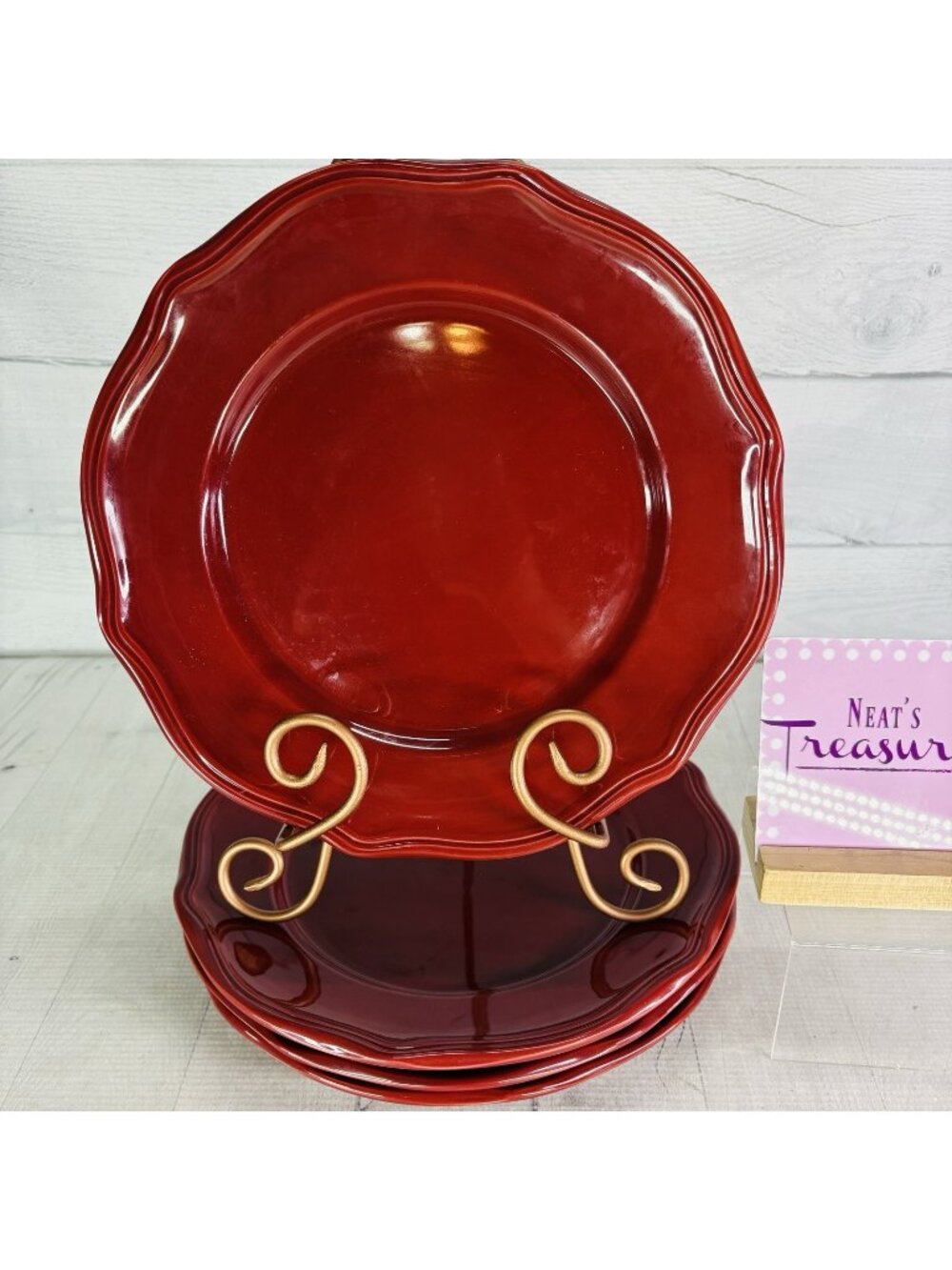 Home Trends HTS3 All Burgundy Maroon Embossed Edge 11 1/8" Dinner Plates Set 4